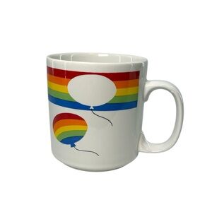 Vintage 80’s Russ Berrie & Co. Rainbow Balloon Ceramic Coffee Tea Mug Cup